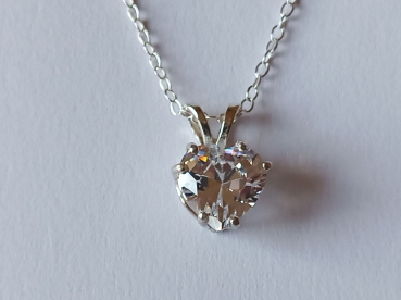 silver chain with 10 mm white zirconia heart pendant-anchor chain 45 cm
